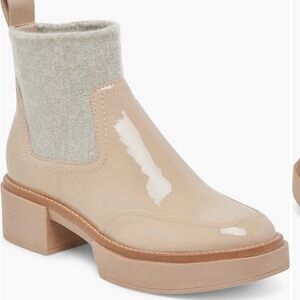 Dolce Vita Beige Patent Ankle Boots with Knit Detail